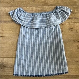 Love Riche Blue and White Ruffled Off-Shoulder Sundress